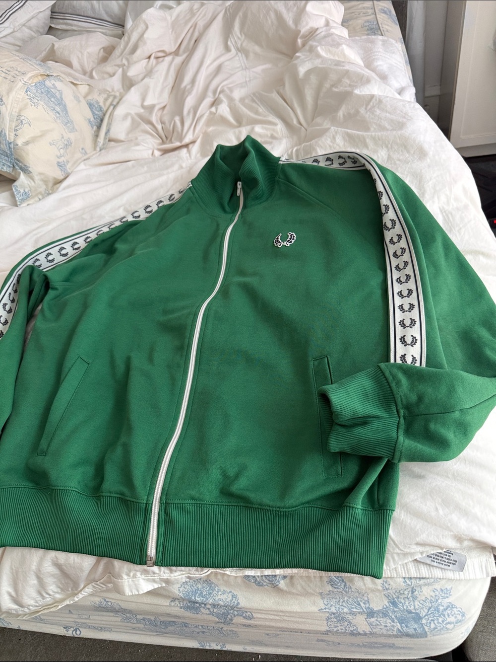 Fred Perry Green Track VTG Jacket with White Laurel Taping Sz L